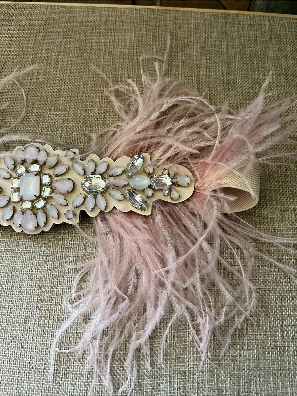 Embellished Pink Feather Waist Belt - Decorative Women's Accessory